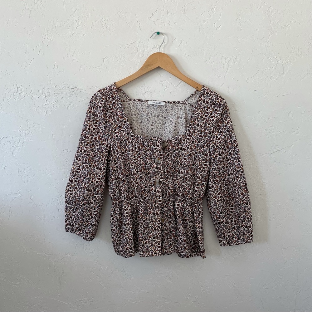 Madewell Corduroy Button-Front Peplum Top in Harvest Vine